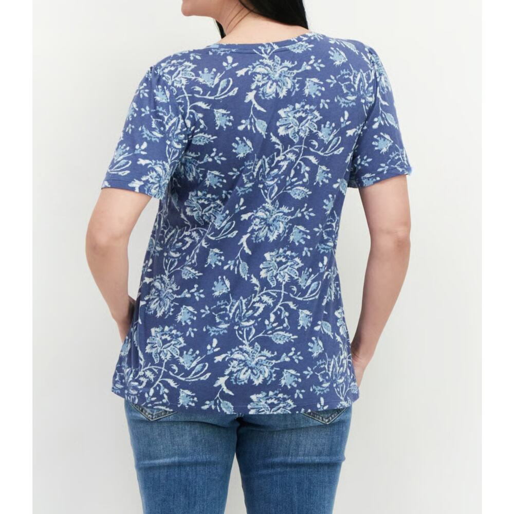 Lucky Brand‎ Flutter Sleeve Floral Tee Womens Sz XL Blue Short Sleeve Scoop Neck - Picture 5 of 15